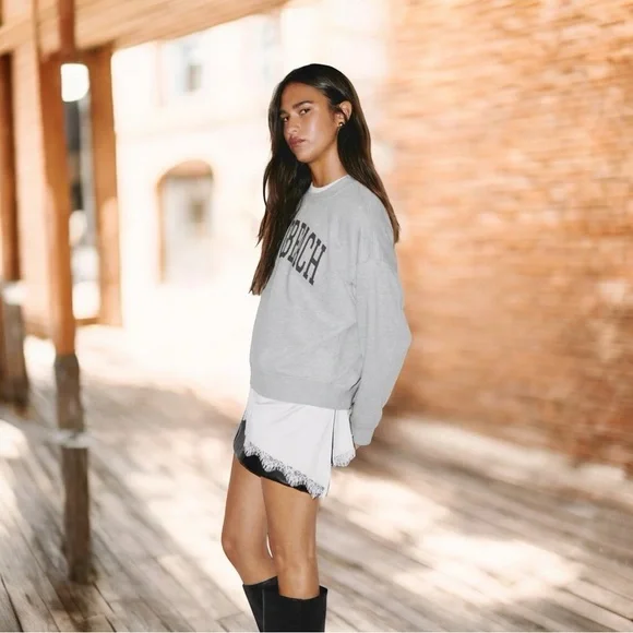 NEW H&M Sweatshirt with Printed Motif Long Beach Grey & Green Size Medium - Picture 2 of 11